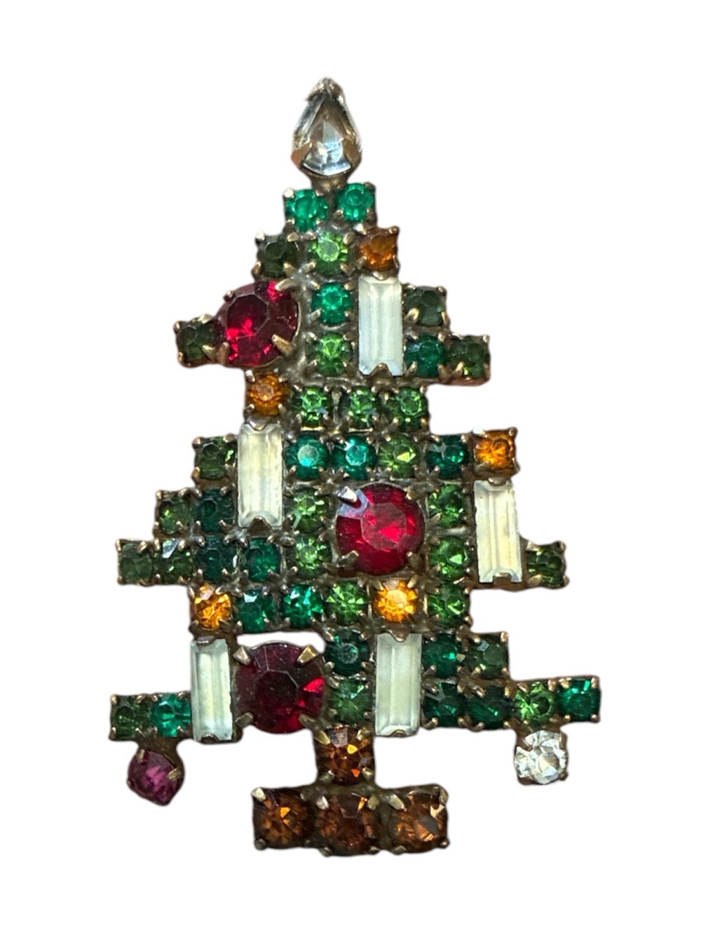 Vintage Unsigned Weiss Rhinestone Christmas Tree Brooch